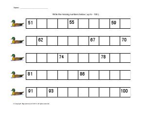 Preview image for worksheet with title Write the Missing Numbers (51 - 100)
