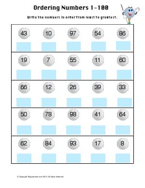 Preview image for worksheet with title Ordering Numbers 1 -100