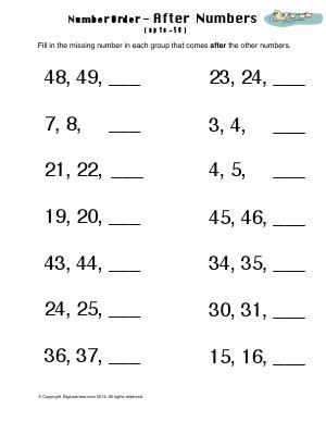 Preview image for worksheet with title Number Order - After Numbers
