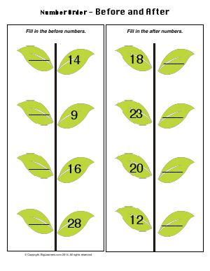 Preview image for worksheet with title Number Order - Before and After