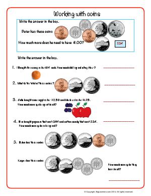 Preview image for worksheet with title Working With Coins