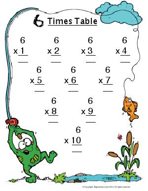 Preview image for worksheet with title 6 Times Table