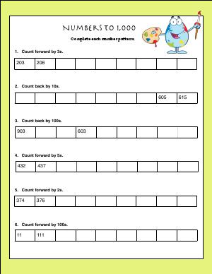 Preview image for worksheet with title Numbers to 1,000