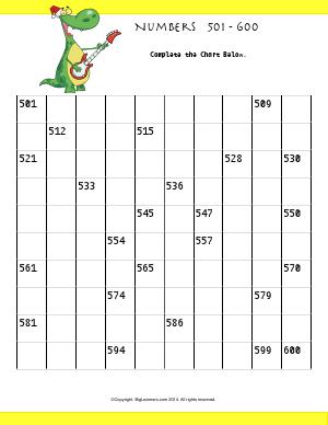 Preview image for worksheet with title Numbers 501 - 600