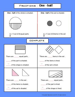 Preview image for worksheet with title Fractions : One Half