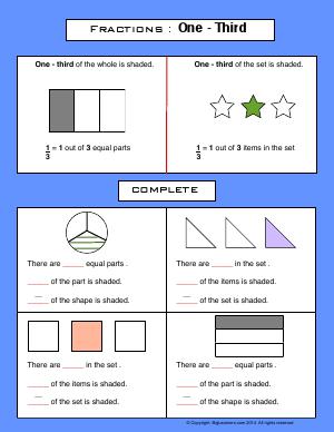 Preview image for worksheet with title Fractions : One Third