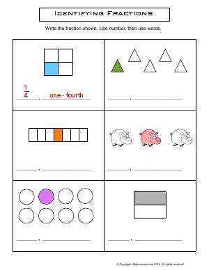 Preview image for worksheet with title Identifying Fractions