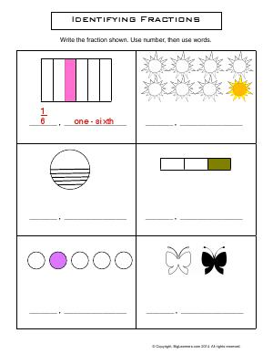 Preview image for worksheet with title Identifying Fractions