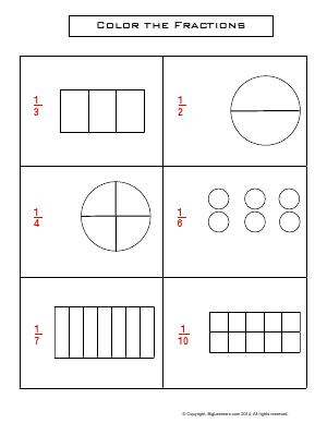 Preview image for worksheet with title Color the Fractions