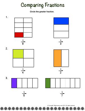 Preview image for worksheet with title Comparing Fractions