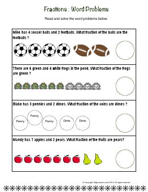 Preview image for worksheet with title Fractions : Word Problems