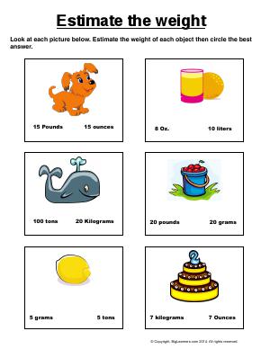 Preview image for worksheet with title Estimate the Weight