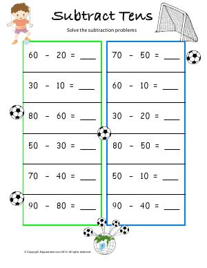 Preview image for worksheet with title Subtract Tens