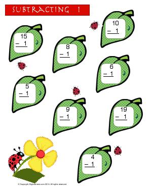 Preview image for worksheet with title Subtracting 1 ( Ladybug Theme )