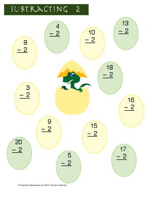Preview image for worksheet with title Subtracting 2  ( Dino Theme )