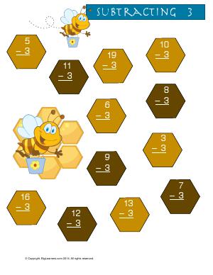 Preview image for worksheet with title Subtracting 3 ( Buzzy Bee Theme )