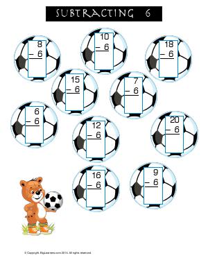 Preview image for worksheet with title Subtracting 6 ( Soccer Theme )