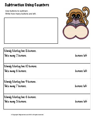 Preview image for worksheet with title Subtraction Using Counters