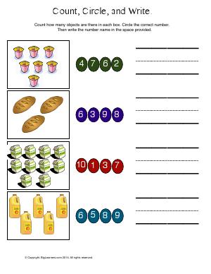 Preview image for worksheet with title Count, Circle, and Write
