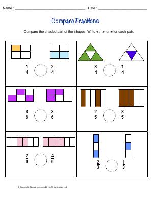 Preview image for worksheet with title Compare Fractions