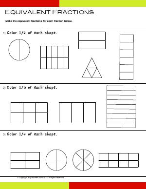Preview image for worksheet with title Equivalent Fractions