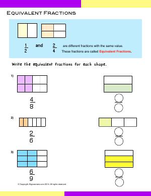 Preview image for worksheet with title Equivalent Fractions
