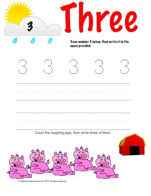 Preview image for worksheet with title Number Three