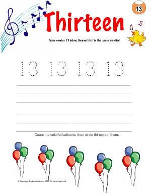 Preview image for worksheet with title Number Thirteen