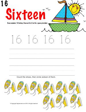 Preview image for worksheet with title Number Sixteen