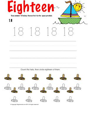 Preview image for worksheet with title Number Eighteen