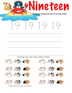 Preview image for worksheet with title Number Nineteen