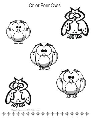 Preview image for worksheet with title Color Four Owls