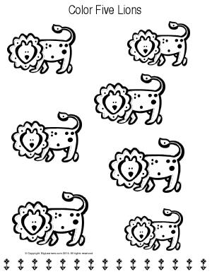Preview image for worksheet with title Color Five Lions