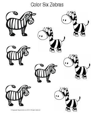 Preview image for worksheet with title Color Six Zebras