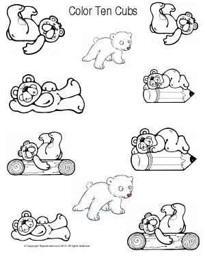 Preview image for worksheet with title Color Ten Cubs