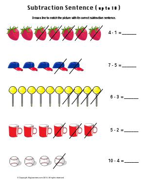 Preview image for worksheet with title Subtraction Sentence ( Up to 10 )