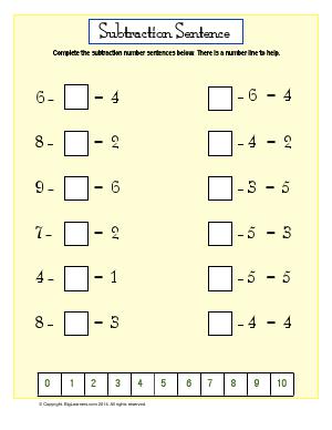 Preview image for worksheet with title Subtraction Sentence