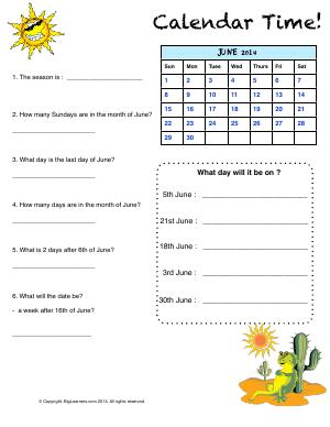 Preview image for worksheet with title Calendar Time!