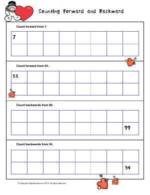 Preview image for worksheet with title Counting Forward and Backward