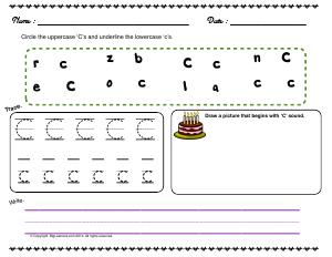 Preview image for worksheet with title Letter 'Cc'