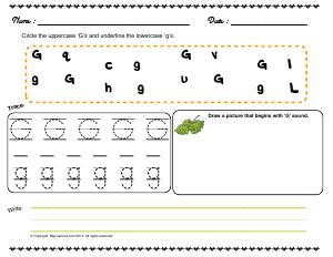 Preview image for worksheet with title Letter 'Gg'