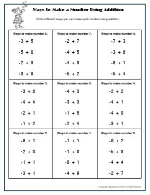 Preview image for worksheet with title Ways to Make a Number Using Addition