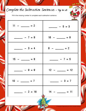 Preview image for worksheet with title Complete the Subtraction Sentences - Up to 18