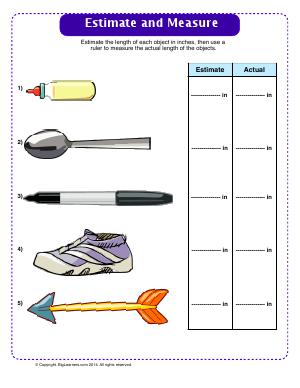 Preview image for worksheet with title Estimate and Measure