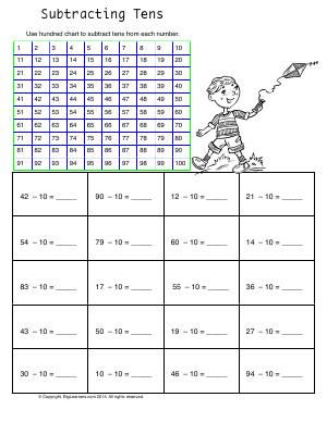 Preview image for worksheet with title Subtracting Tens