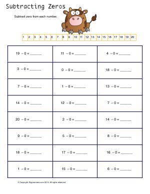 Preview image for worksheet with title Subtracting Zeros ( Mental Math )