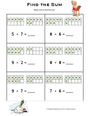 Preview image for worksheet with title Find the Sum ( Ten Frames )