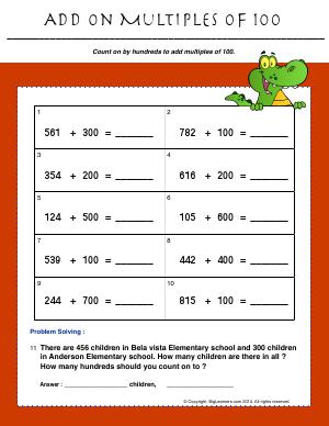 Preview image for worksheet with title Add on Multiples of 100