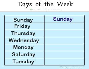 Preview image for worksheet with title Days of the Week