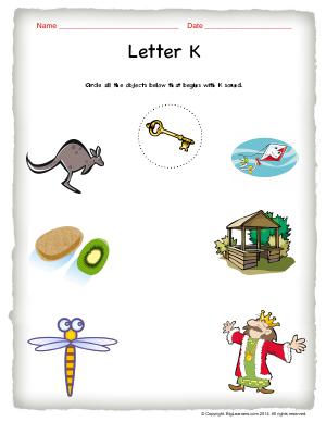Preview image for worksheet with title Letter K